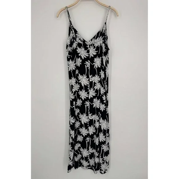 Kenny Flowers Moon Shine Maxi Dress Medium Black Palm Tree Tropical Resort NWT - Picture 6 of 11